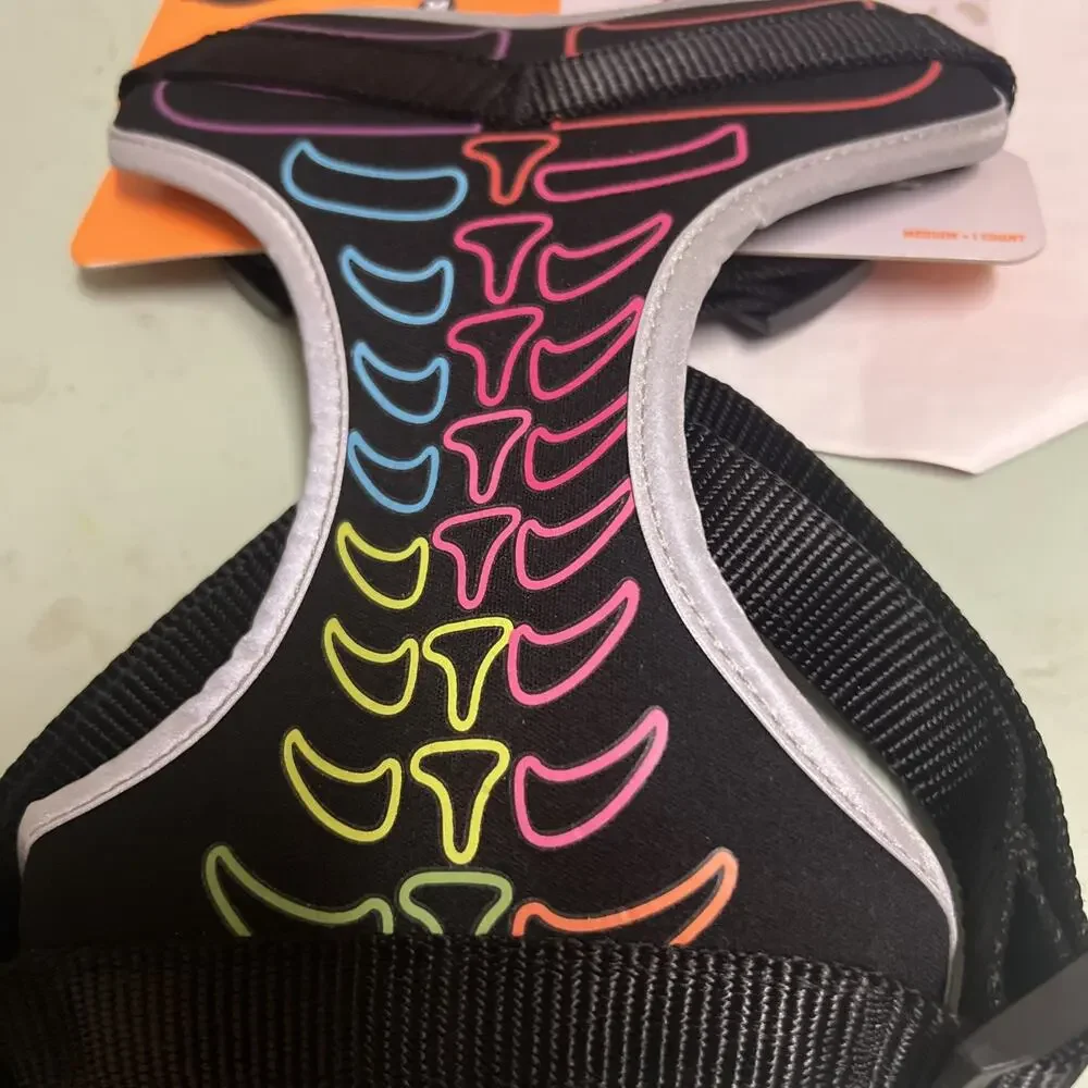Neon Skeleton Halloween Dog Harness - Medium New